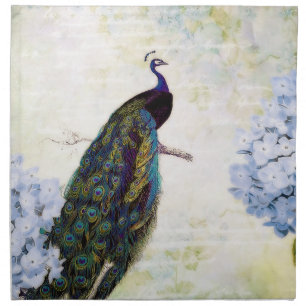 Peacock and hydrangea napkin