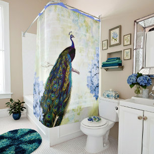 Peacock and hydrangea shower curtain