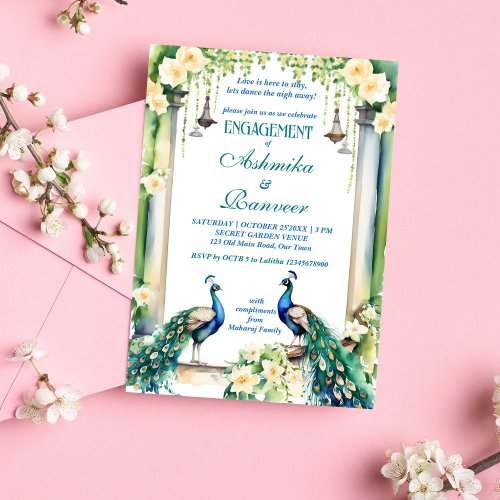 Peacock and jasmine Indian engagement template