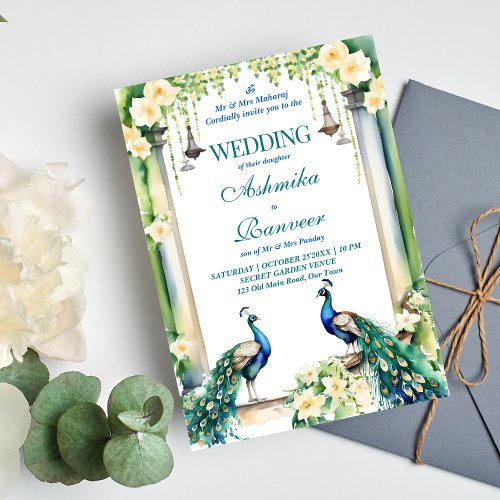 Peacock and jasmine Indian wedding template