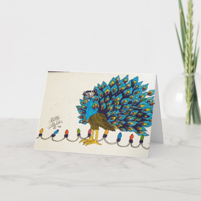 Peacock and Lights Holiday Card (Front)