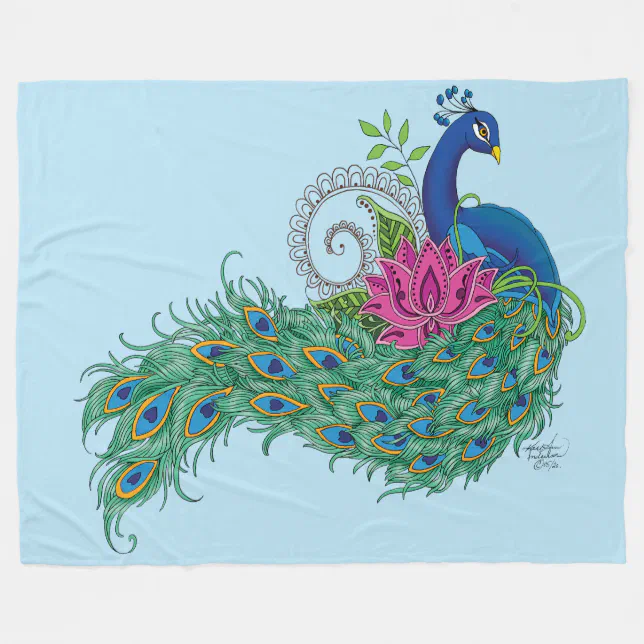 Peacock and Lotus Fleece Blanket Zazzle