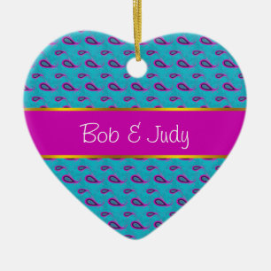 Peacock and Magenta Paisley Pattern Ceramic Ornament