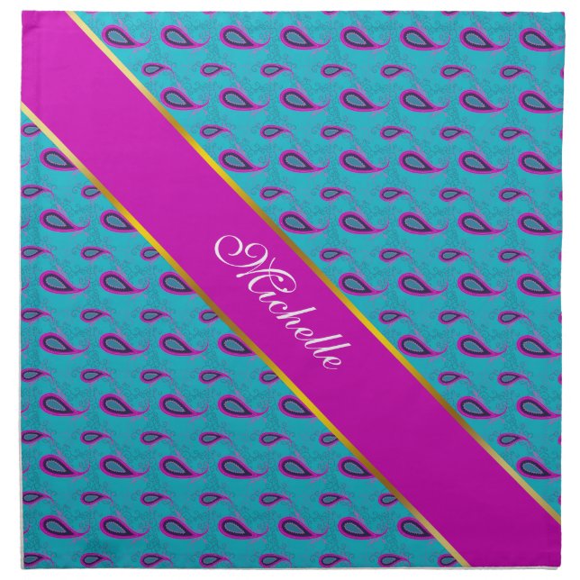 Peacock and Magenta Paisley Pattern Cloth Napkin (Front)