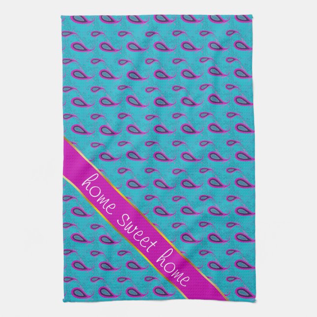Peacock and Magenta Paisley Pattern Kitchen Towel (Vertical)