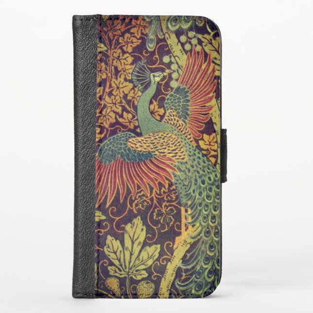 Peacock and oakleaf floral Victorian jacquard iPhone Wallet Case (Front)
