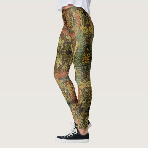 Peacock and oakleaf floral Victorian jacquard Leggings