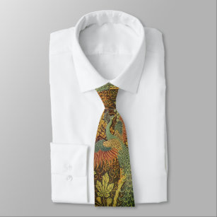 Peacock and oakleaf floral Victorian jacquard Neck Tie