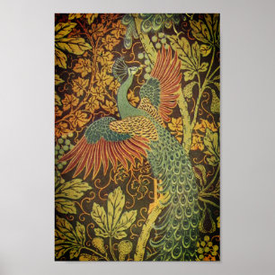 Peacock and oakleaf floral Victorian jacquard Poster