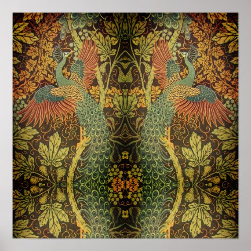 Peacock and oakleaf floral Victorian jacquard Poster