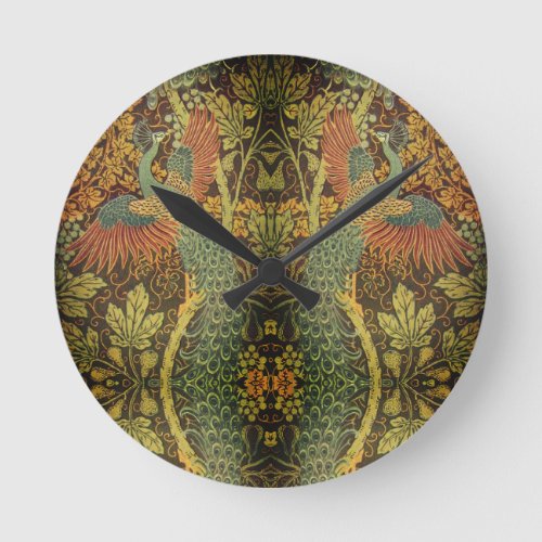 Peacock and oakleaf floral Victorian jacquard Round Clock