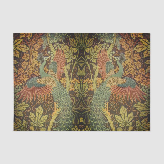 Peacock and oakleaf floral Victorian jacquard Tissue Paper (Front)