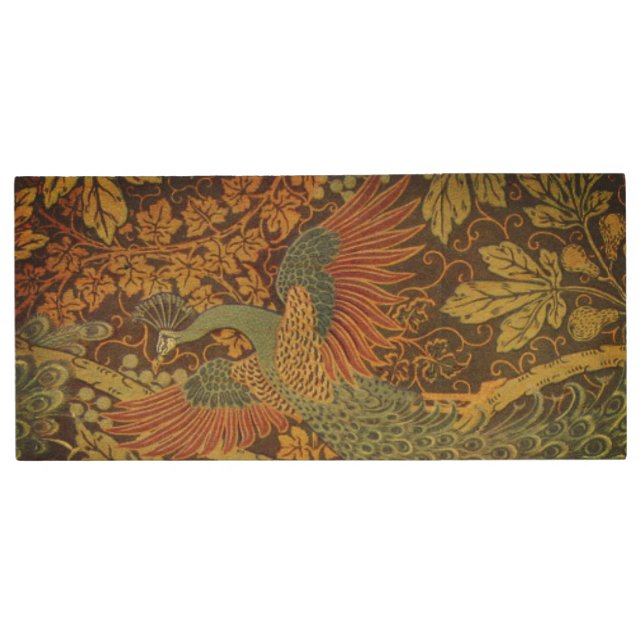 Peacock and oakleaf floral Victorian jacquard Wood Flash Drive (Front)