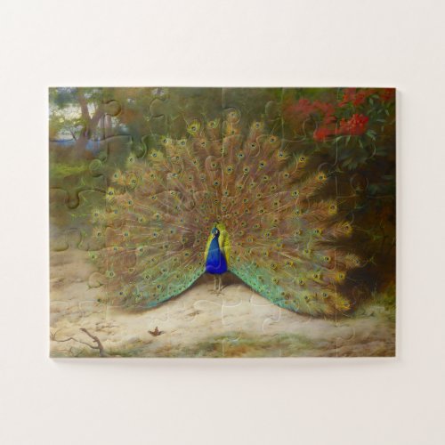 Peacock and Peacock Butterfly Art Illustration Jigsaw Puzzle