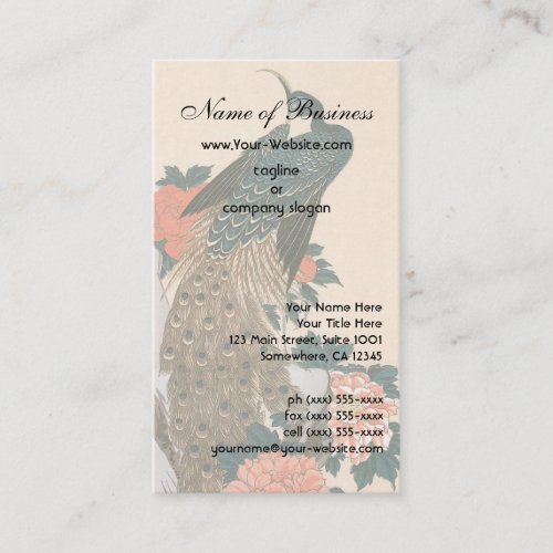 Peacock and Peonies by Ando Hiroshige Business Card Template