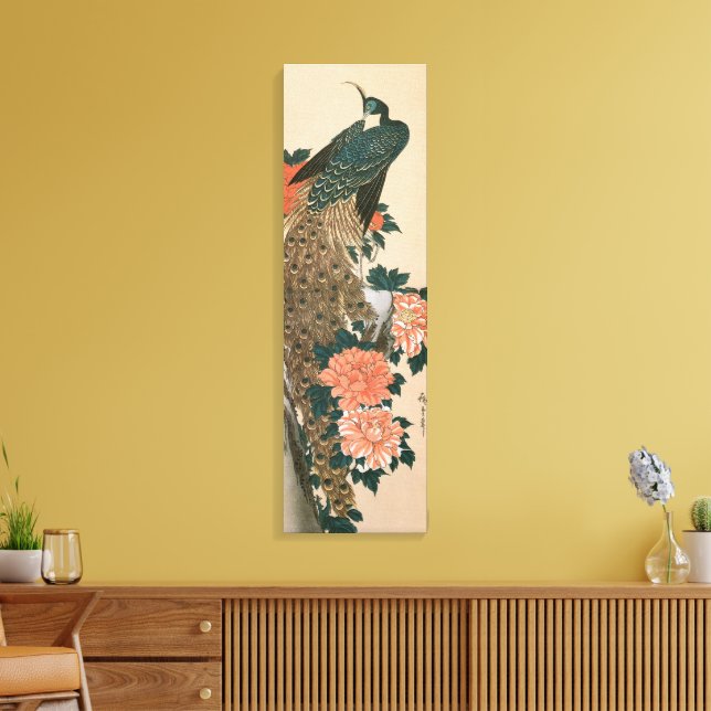 Peacock and Peonies by Hiroshige, Japanese Art Canvas Print (Insitu(LivingRoom))