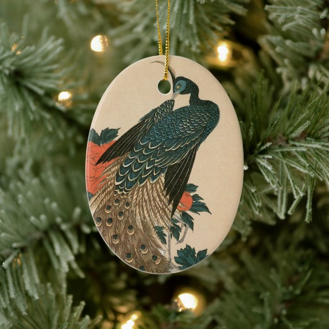 Peacock and Peonies by Hiroshige, Japanese Art Ceramic Ornament (Tree)