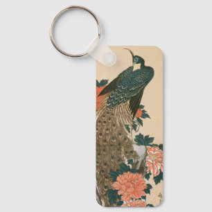 Peacock and Peonies by Hiroshige, Japanese Art Keychain