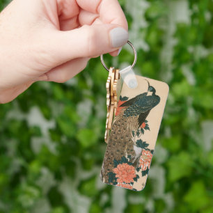 Peacock and Peonies by Hiroshige, Japanese Art Keychain