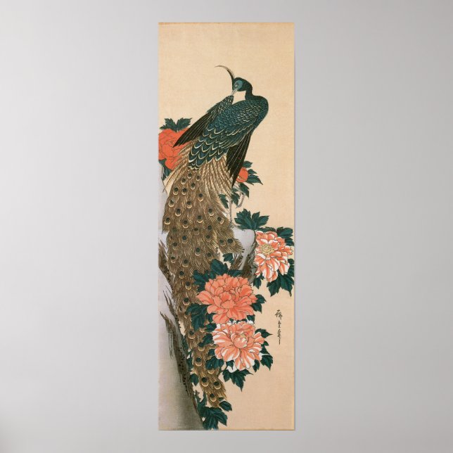 Peacock and Peonies by Hiroshige, Japanese Art Poster (Front)