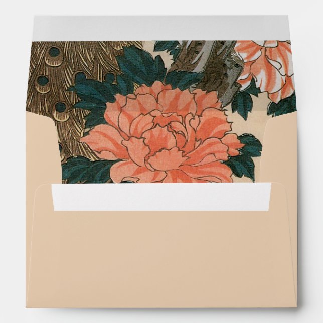 Peacock and Peonies by Hiroshige Wedding Envelope (Back (Bottom))