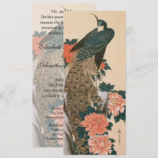 Peacock and Peonies by Hiroshige Wedding Invitation (Front/Back)
