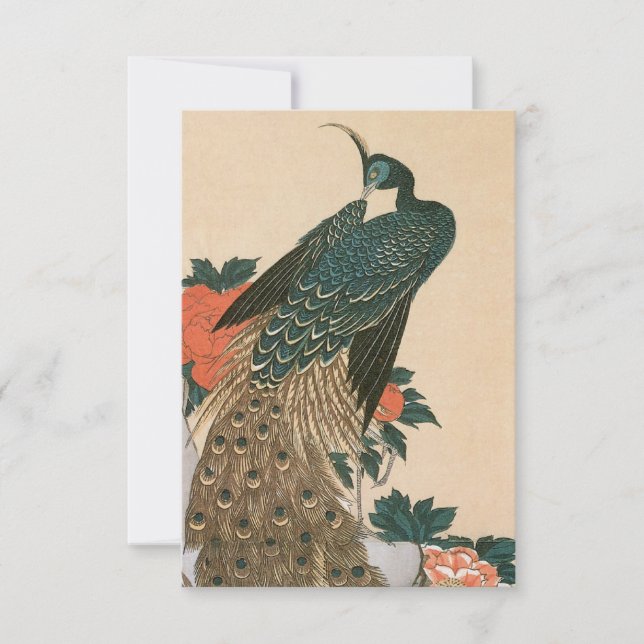 Peacock and Peonies by Hiroshige Wedding RSVP Card (Front)