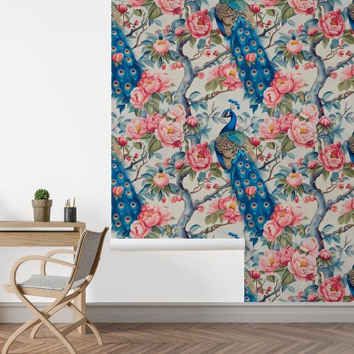 Peacock and Peonies  Wallpaper