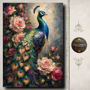 Peacock and Pink Roses Decoupage Tissue Paper