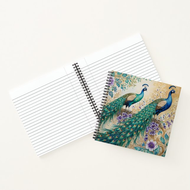 Peacock and Rose floral watercolor Notebook (Inside)