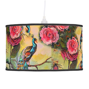 Peacock and Rose Garden Pendant Lamp
