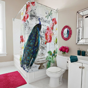Peacock and roses shower curtain
