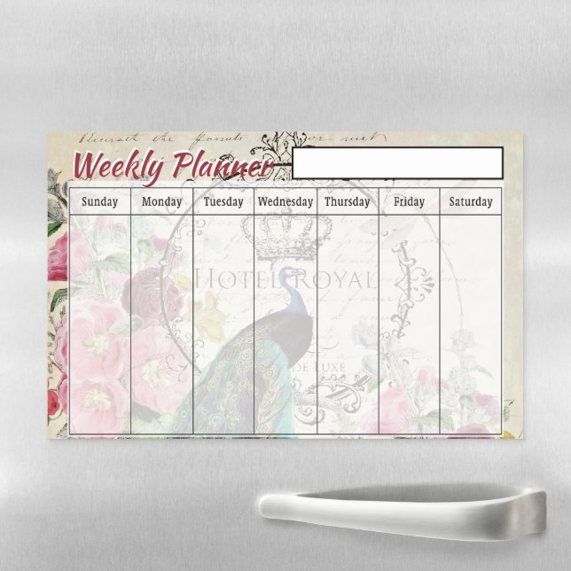 Peacock and roses weekly planner  magnetic dry erase sheet (In Situ)