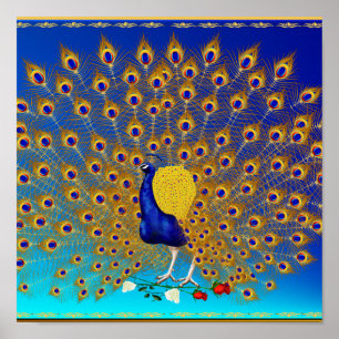 Peacock and Roses wide Poster