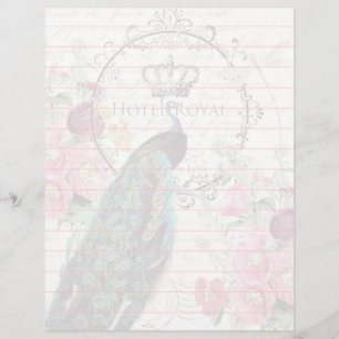 Peacock and spring flowers background paper