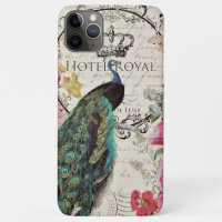 Peacock and spring flowers