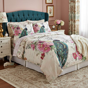 Peacock and spring flowers duvet cover