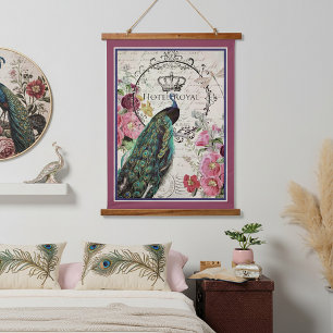 Peacock and spring flowers hanging tapestry