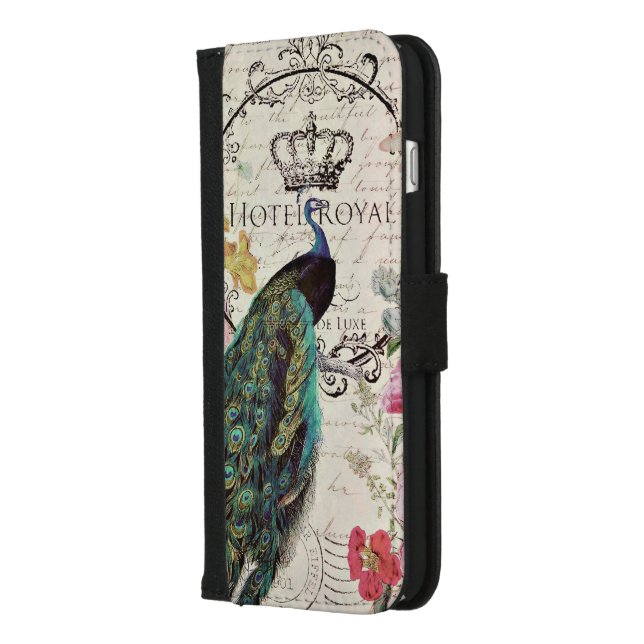 Peacock and spring flowers iPhone wallet case (Left)
