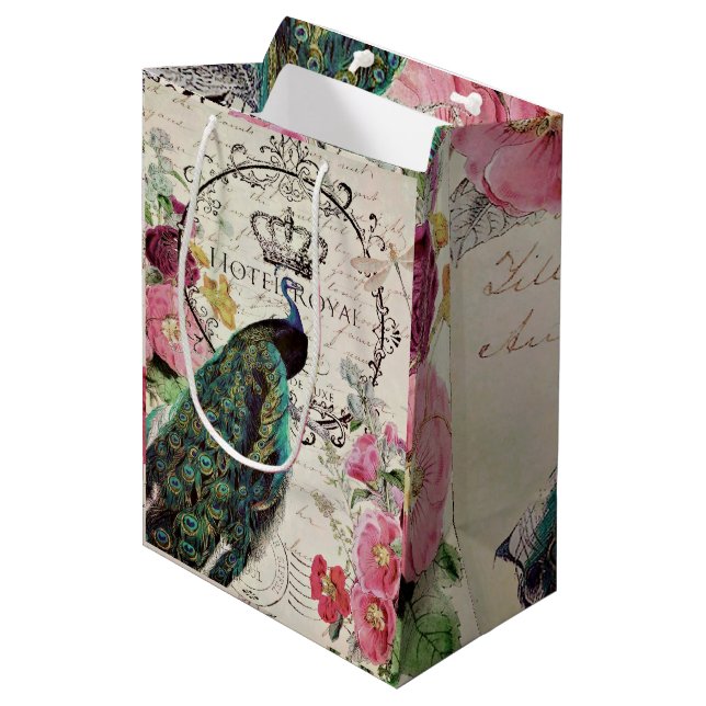 Peacock and spring flowers medium gift bag (Front Angled)
