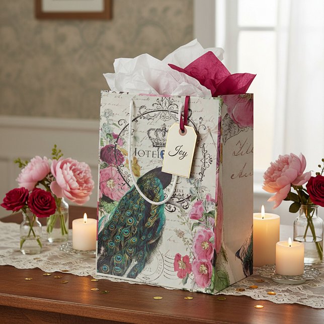 Peacock and spring flowers medium gift bag (Creator Uploaded)
