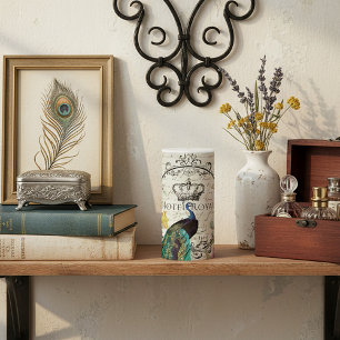 Peacock and spring flowers pillar candle