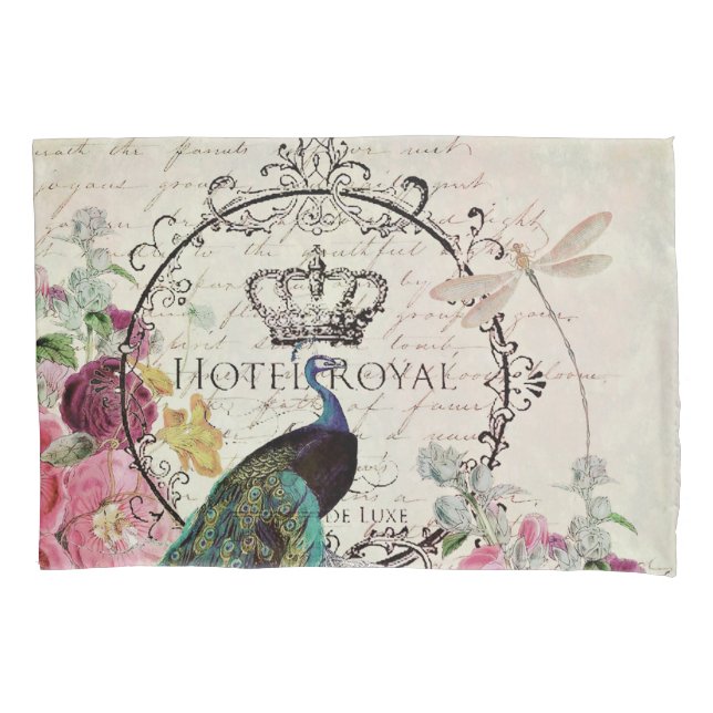 Peacock and spring flowers pillow case (Front)