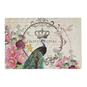 Peacock and spring flowers placemat