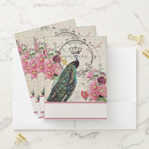 Peacock and spring flowers pocket folder