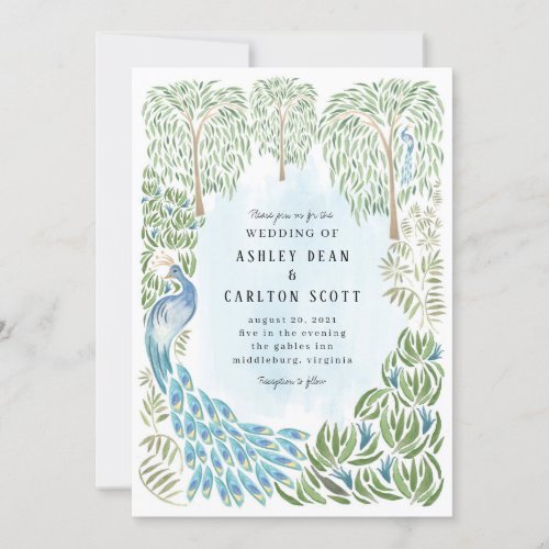 Peacock and Weeping Willow Wedding Invite