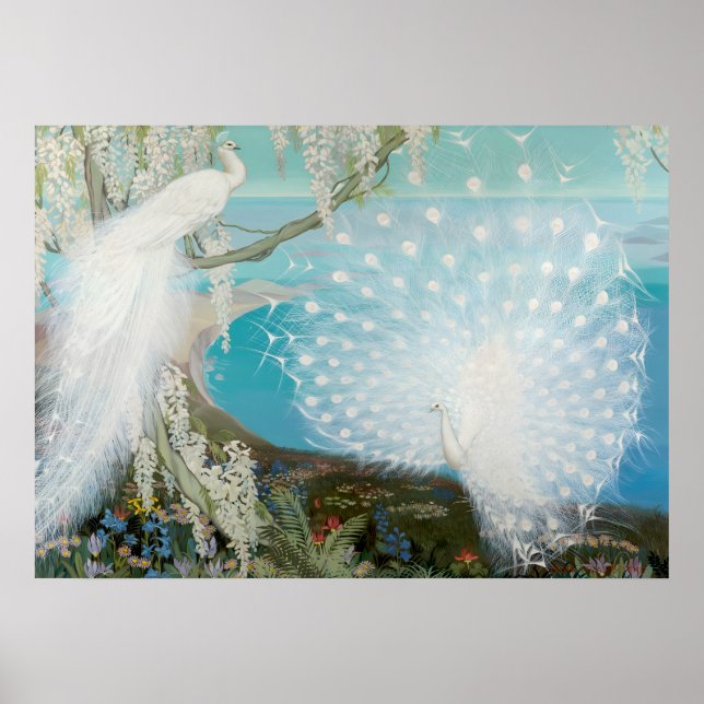 Peacock and wisteria by Jessie Arms Botke Poster (Front)