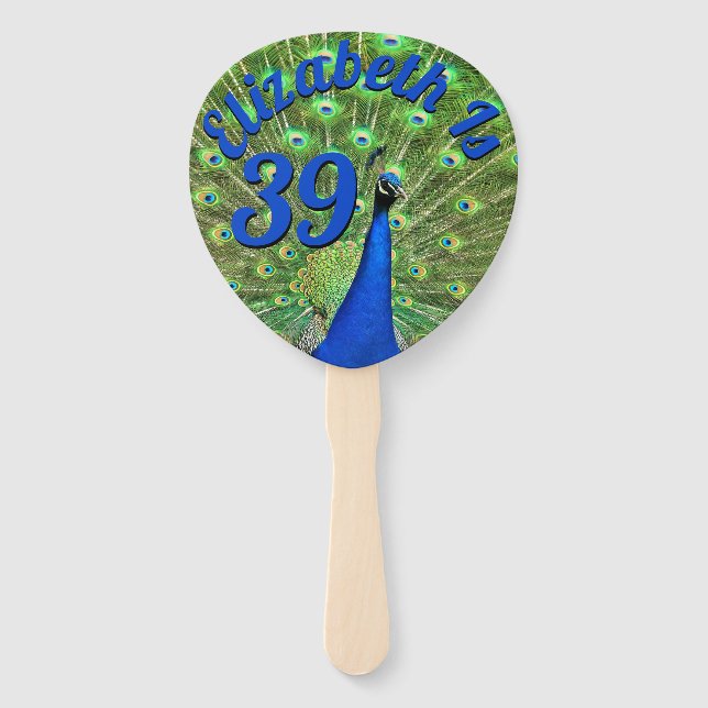 Peacock and Your Text Hand Fan (Front)