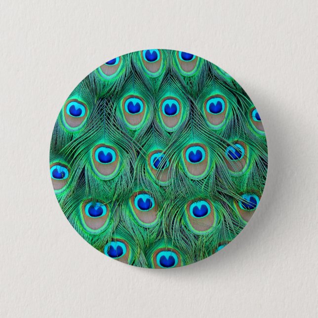 peacock animal print - feathers pinback button (Front)