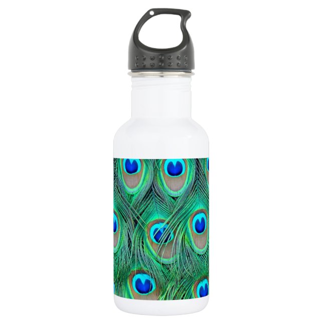 peacock animal print - feathers water bottle (Front)
